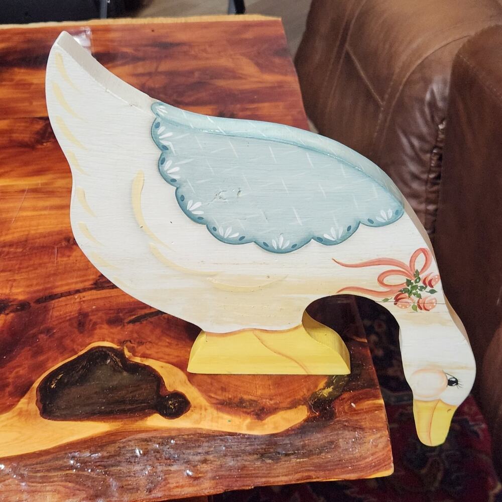 Vintage 1980s Goose Decor Shelf Sitter Wood Cottage Country Grandma Folk Art